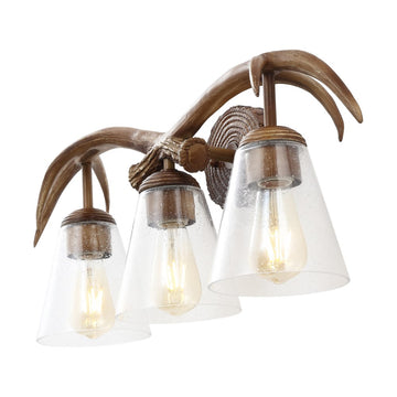Wyatt 25.5" 3-Light Southwestern Bohemian Resin/Seeded Glass Faux Antler LED Vanity Light - JONATHAN Y